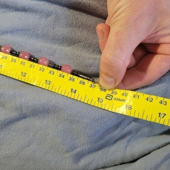 New Handmade Chocker Necklace With Pink & Black Iridescent Glass Beads Size 15" - Picture 6 of 7